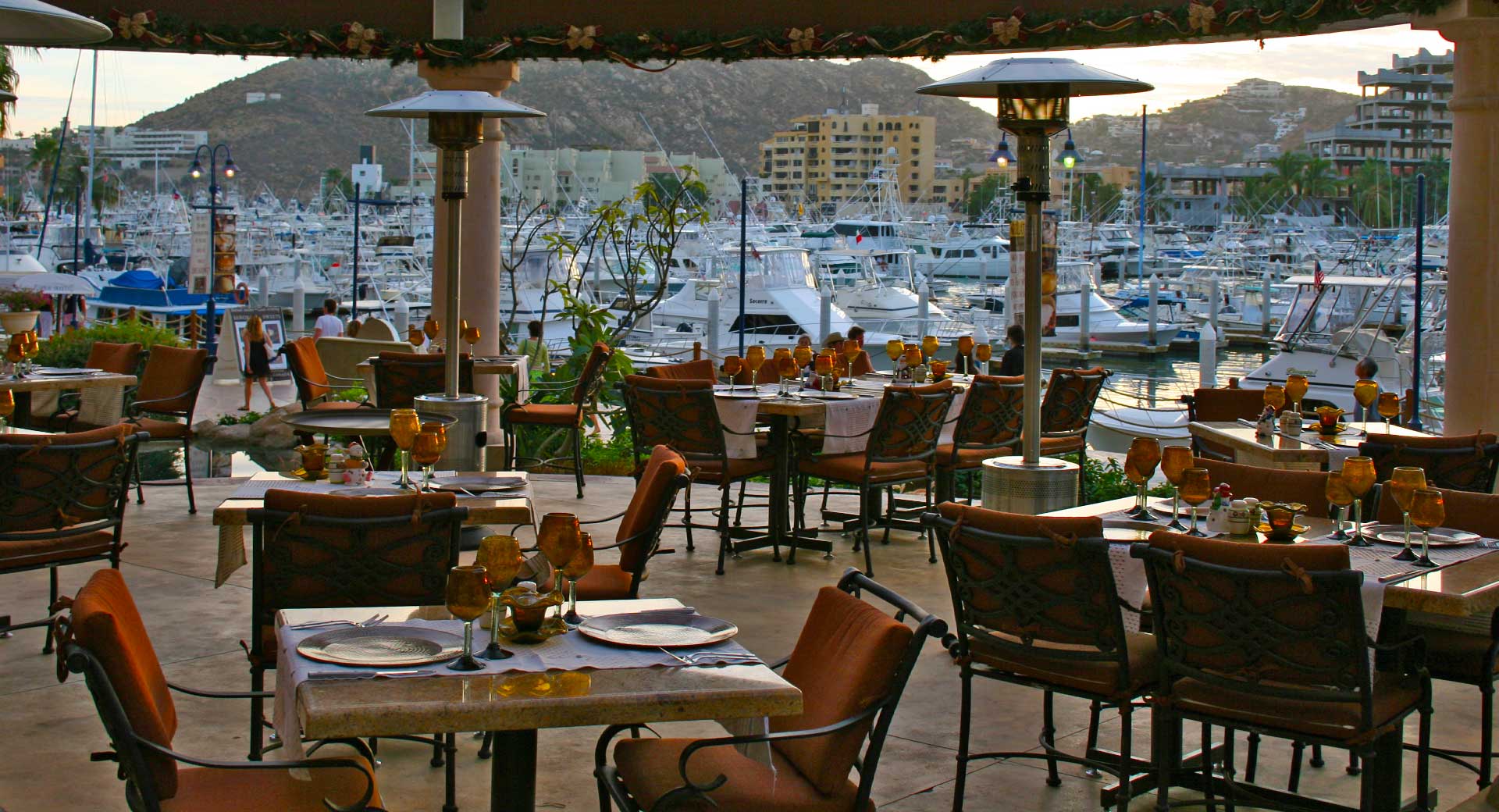 Marina front dining in Cabo San Lucas.