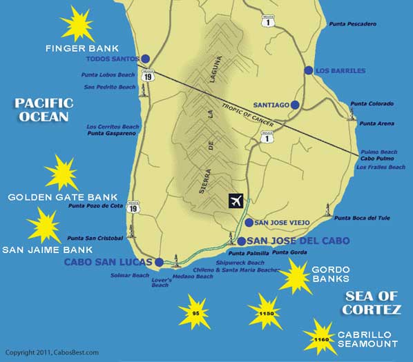 Fishing locations map for Cabo San Lucas